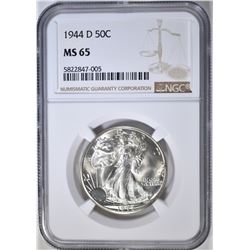 1944-D WALKING LIBERTY HALF DOLLAR, NGC MS-65