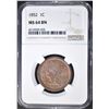 Image 1 : 1852 LARGE CENT  NGC MS-64 BN