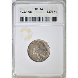 1937 BUFFALO NICKEL  ANACS MS-64