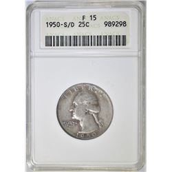 1950-S/D WASHINGTON QUARTER  ANACS F-15