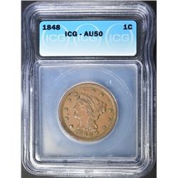 1848 LARGE CENT ICG AU-50