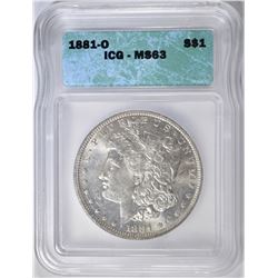 1881-O MORGAN DOLLAR, ICG MS-63