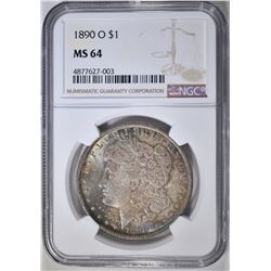 1890-O MORGAN DOLLAR NGC MS-64 COLOR