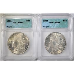 2-1921 MORGAN DOLLARS ICG MS64