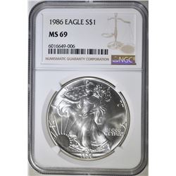 1986 AMERICAN SILVER EAGLE, NGC MS-69