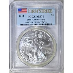 2011 AMERICAN SILVER EAGLE PCGS MS70 1st STRIKE