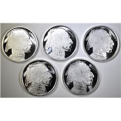 5-ONE OUNCE .999 SILVER INDIAN/BUFFALO ROUNDS