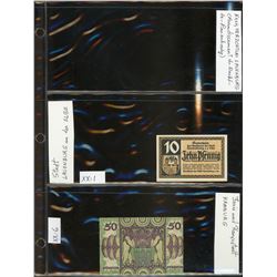 World Banknote Lot;  includes German issues.  Lot of approx 10 various Notgel and note issues.  Date