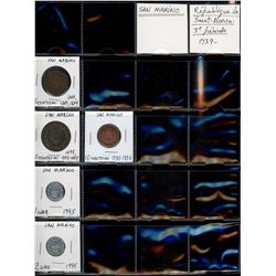 World Coinage Lot;  includes coins from Italy and the San Marino region, 25 various coins.  Italie c