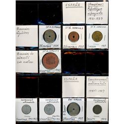 World Coinage Lot;  Lot of approx 59 various issues from Spain and regions -  1934-2019.