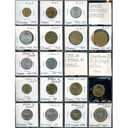World Coinage Lot;  Lot of approx 39 various issues from Africa  and its regions.  Afrique Française