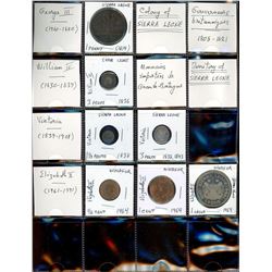 World Coinage Lot;   Lot of approx 30 various issues from The Sierra Leone & Liberia regions.   Sier