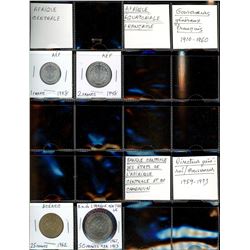 World Coinage Lot;   Lot of approx 18 various issues from Central Africa.   Afrique centrale   1944