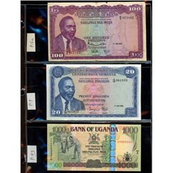 World Banknote Lot;  Lot of approx 15 notes from Uganda & Kenya regions.  See images.