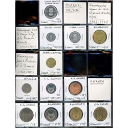 World Coinage Lot;   Lot of approx 30 various issues from Rwanda - Burundi regions 1952 - 2014.