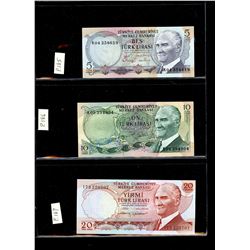 World Banknote Lot;  Lot of approx 11 notes from Turkey.  See images.