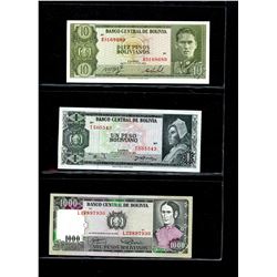 World Banknote Lot;  Lot of approx 16 notes Bolivia.  See images.