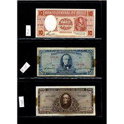 World Banknote Lot;  Lot of approx 21 notes from Chile.  See images.