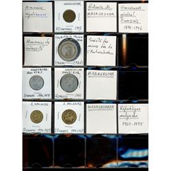 World Coinage Lot;   Lot of approx 14 various issues from Madagascar and regions.     1920-2004