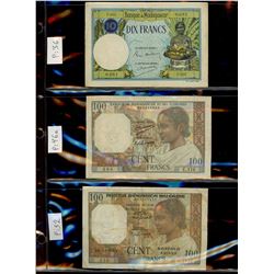 World Banknote Lot;  Lot of approx 13 notes Madagascar.  See images.