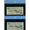 Image 1 : Radar;  1991 $20 BC-56aA-ii #AIX0303030 & BC-58b-i #ASZ4545454, CCCS Fine-15.  Lot of 2 notes both 2