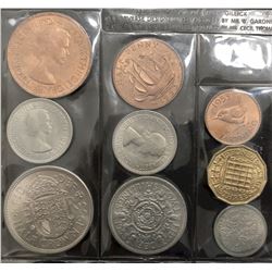 Great Britain;   1953 Elizabeth II Coronation year, cupro-nickel circulation set.  Lot of 9 coins wi