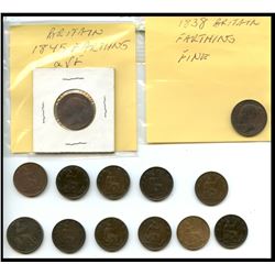Great Britain;  1822 to 1890 Farthing lot.  Includes 13 coins Good to EF grades.