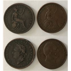 Great Britain;  1831 Penny  - King William IV & 1826 Penny King George IV.  Lotof 2 coins VG to VG+.