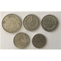 Latvia; small lot includes 1922 1S, 2S, 5S, 10S, 20S, 50S, 1924 1L(2), 1939 2S, Estonia 1929 1S, 193