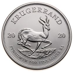 South Africa;  2020 1oz Fine Silver Krugerrand Coin.  Lot of 3 pcs Tax Exempt.
