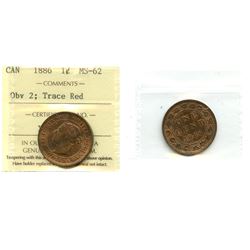 1886 1¢ Obv 2 ICCS Choice Mint State-62 Trace Red.