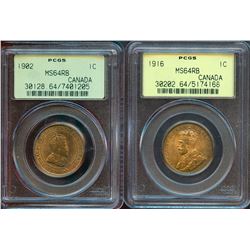 1902 1¢ & 1916 PCGS Choice Mint State-64RB.  Lot of 2 coins.