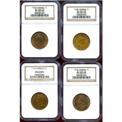 1903 1¢, 1905, 1915 & 1916 Choice Mint State-63BN to RB.  Lot of 4 coins.