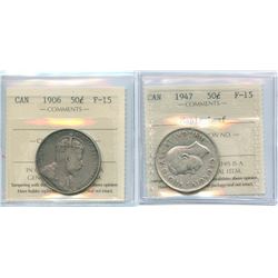 1906 50¢ & 1947 ML ICCS Fine-15.  Lot of 2 coins.