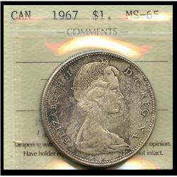 1967 $1 ICCS Gem Mint State-65.  Attractive light rustic tones.