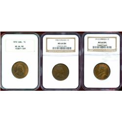 1906 1¢ Choice Mint State-64BN, 1910 Choice Mint State-64RB & 1912 Choice Mint State-64BN.  Lot of 3