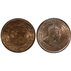 1907 1¢ ICCS Choice Mint State-64RD.  Lustrous 90% red issue.