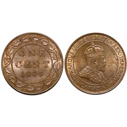 1909 1¢ UNC with lustrous Red fields, 95% red.