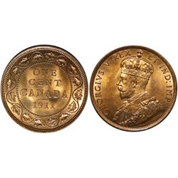 1911 1¢ BU with lustrous almost gem fields, 100% red. Lacquered.