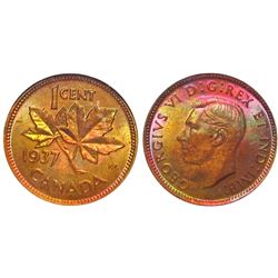 1937 1¢ NGC Superb Gem Mint State-66RB.  Superb gem tones of gold and greens.