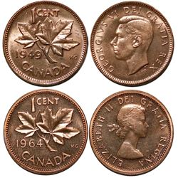 1949 1¢ A Betw BU Red & 1964 PL Red.  Lot of 2 coins.