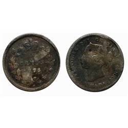 1875H 5¢ Sml Date, Good with damage.