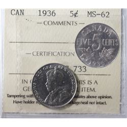 1936 5¢ ICCS Choice Mint State-62.