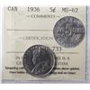 Image 1 : 1936 5¢ ICCS Choice Mint State-62.