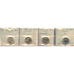 1937 5¢, 1948 Choice Mint State-63 & 1950, 1953 SF Choice Mint State-64.  Lot of 4 ICCS graded coins