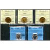 Image 1 : 1942 5¢ Tombac(3) ICCS Choice Mint State-64 & 1944(2) CCCS Choice Mint State-64.  Lot of 5 coins.