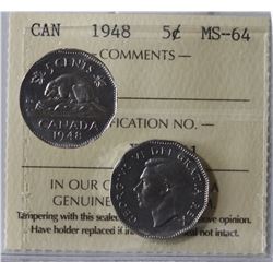 1948 5¢ ICCS Choice Mint State-64.