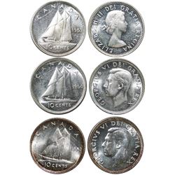 1950 10¢(2) & 1953 SF BU.  Lot of 3 lustrous white coins.