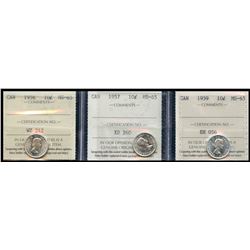 1956 10¢, 1957 & 1959 ICCS Gem Mint State-65.  Lot of 3 coins.