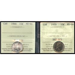 1966 10¢ & 1970 ICCS Superb Gem Mint State-66.  Lot of 2 coins.